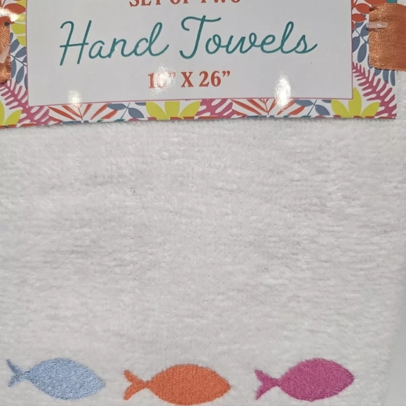 2pc School of Colorful Fish Bath Hand Towels  Embroidered Striped New - Picture 3 of 4